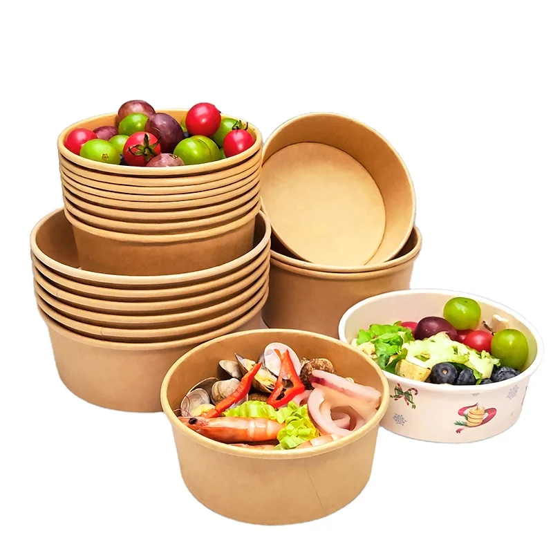 500ml - 1500ml Food grade high quality disposable take away kraft paper noodle cup hot soup bowls with lids