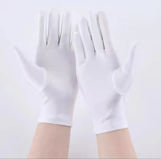 Soft White Cotton Gloves Waiter Funeral Etiquette Jewelry Polyester PVC dots button Ceremonies Parades Uniform Sweat absorb