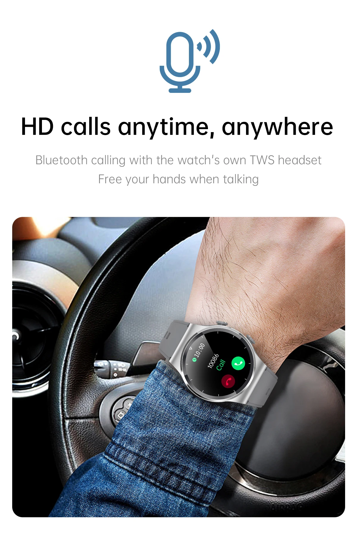 Миниатюрный браслет на руку умные часы наушники bluetooth