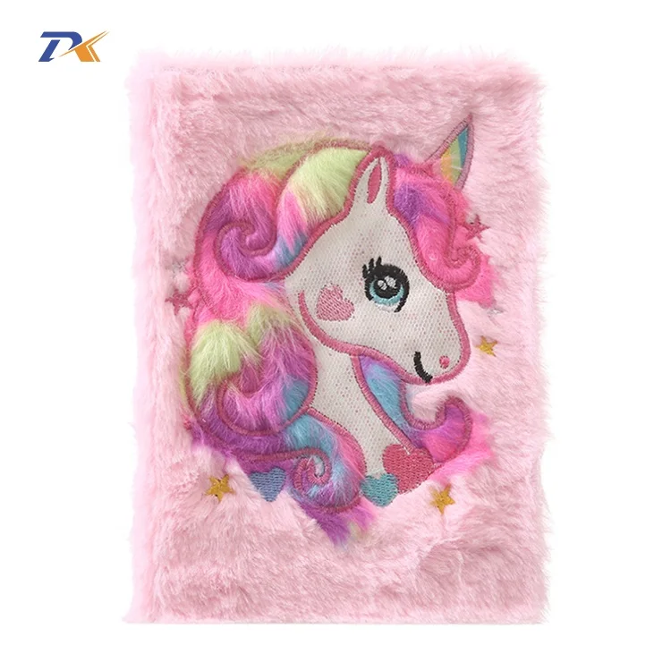 Custom rainbow colour girl gift diary cartoon animal unicorn plush notebook