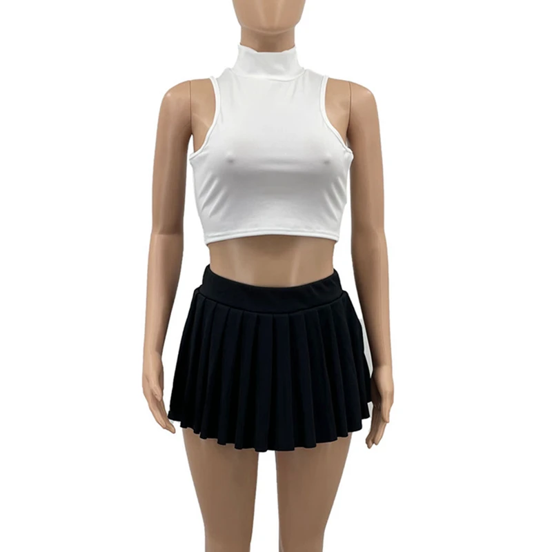Channel 15 Colors Sexy School Girl Crop Top And Pleated extreme micro mini skirt Set Dancing Outfits