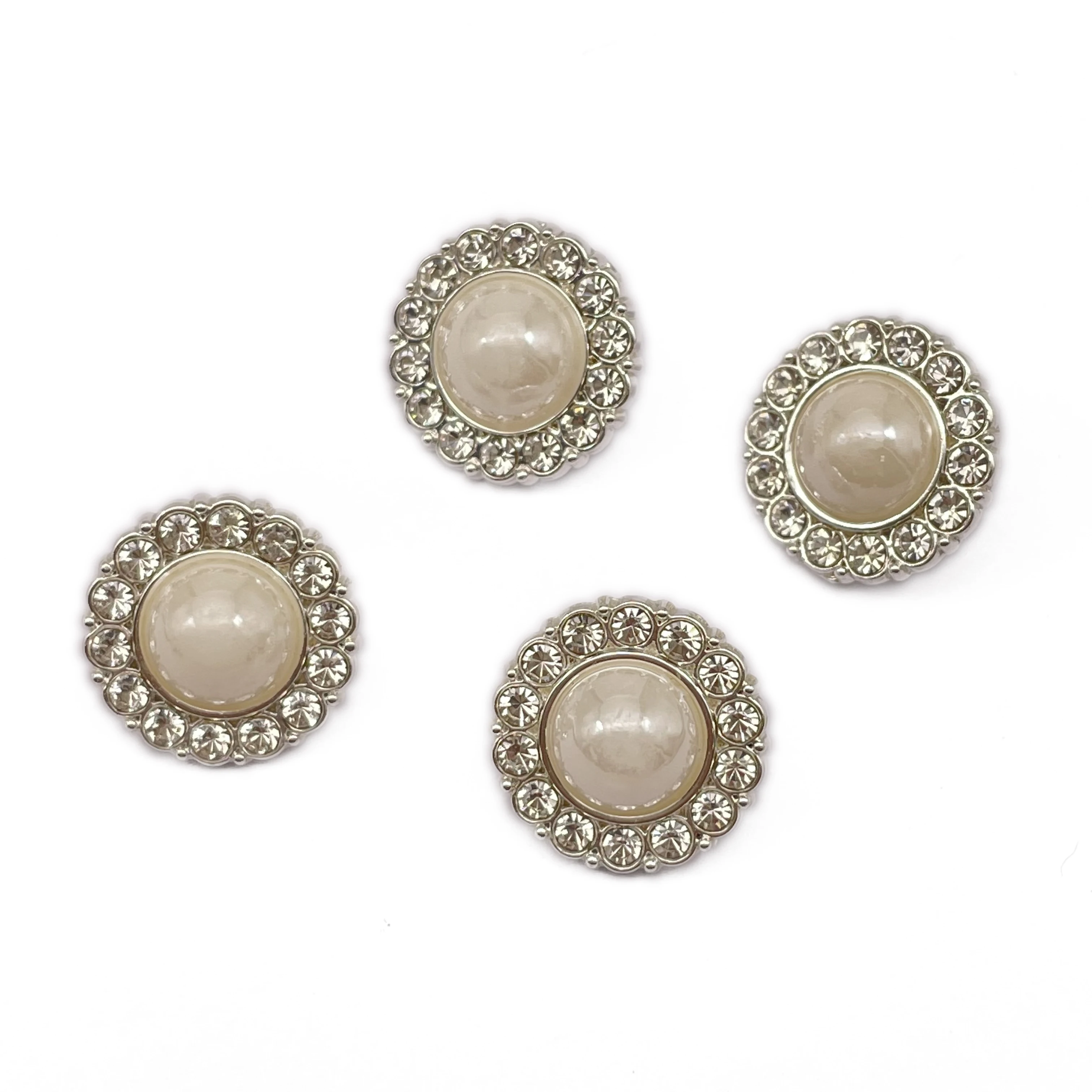 15mm Manufactures high quality metal Diamond pearl silver shirt button for clothing