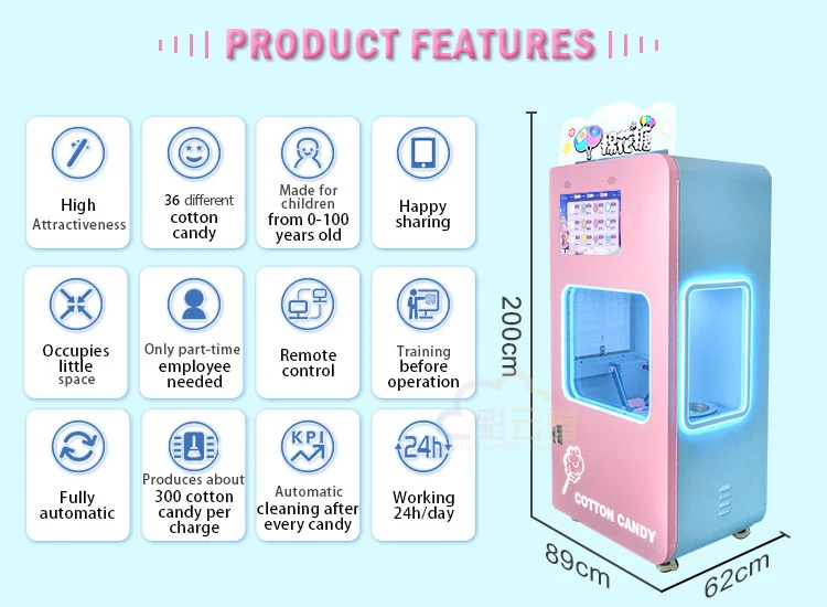 Fully Automatic Sugar Cotton Candy Automatic Vending Machine Commercial Flower Cotton Candy Machine