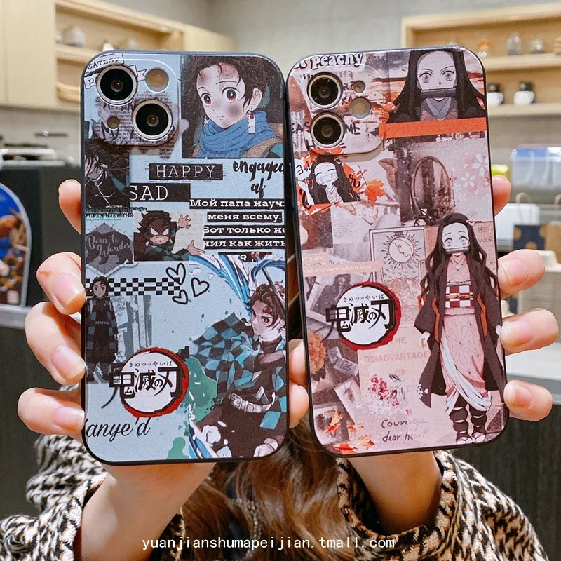 Anime Kimetsu No Yaiba Kamado Tanjirou Nezuko Phone Case demon Slayer Phone Covers  for iPhone 15 Pro Max 14 13 12 Pro 6 7 8