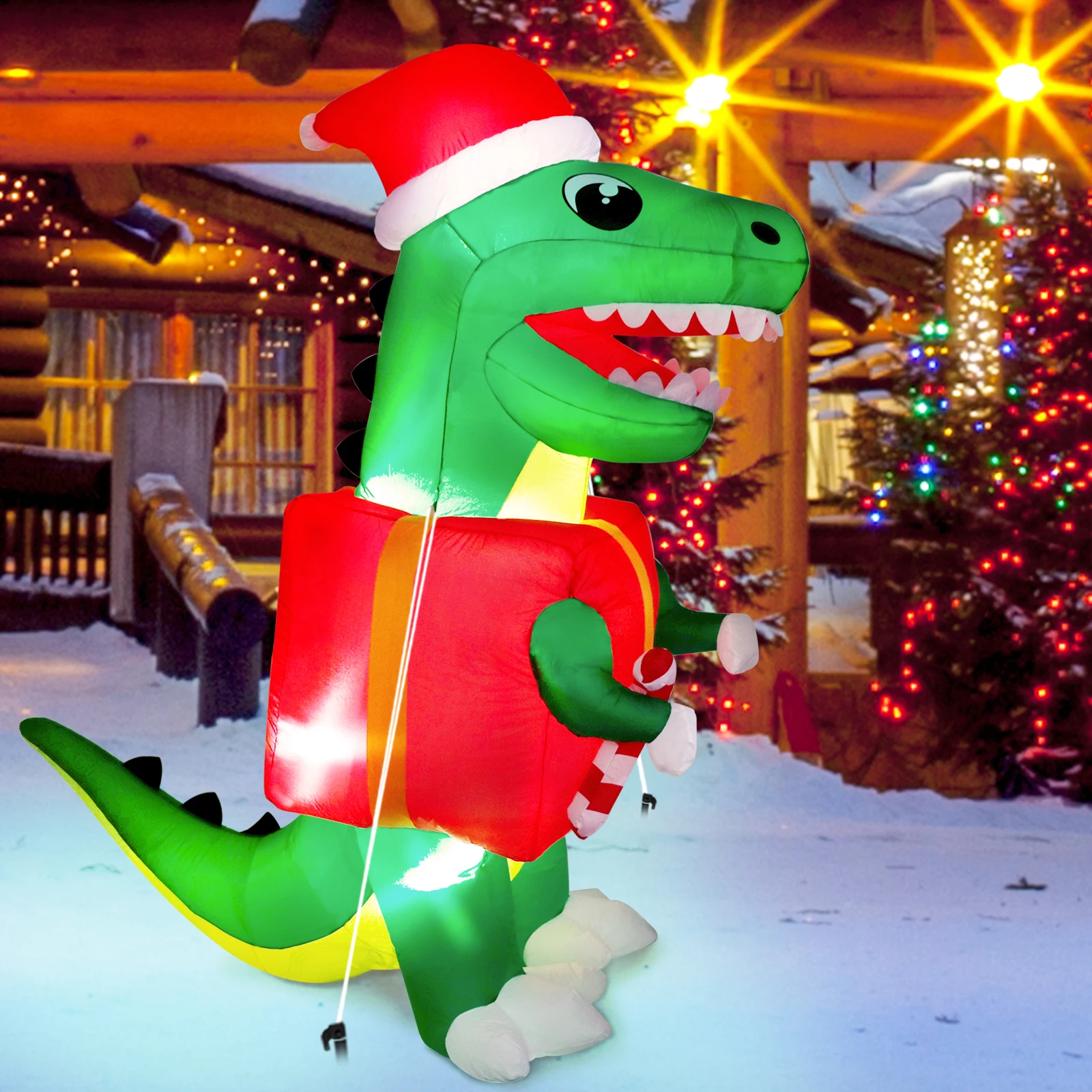 Ourwarm Fast Inflation Custom Ornament Outdoor Yard Decoration Led Dinosaur Christmas Inflatable