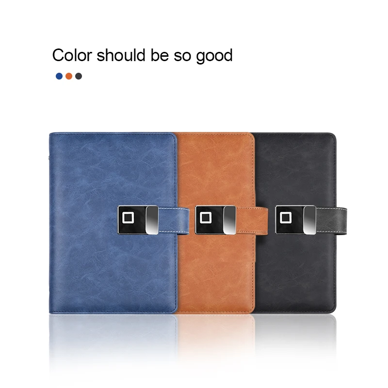 Hot Selling Wireless Charger Notebook Power Bank Leather A5 Notebooks 16GB USB Flash Drive Smart Diary Fingerprint Lock Notepads