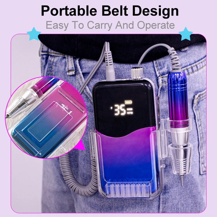 2025 Hot Sale Professional 35000rpm E-File Nail drill Sander Machine manicure 45W Cordless Portable Desktop Rechargeable dock