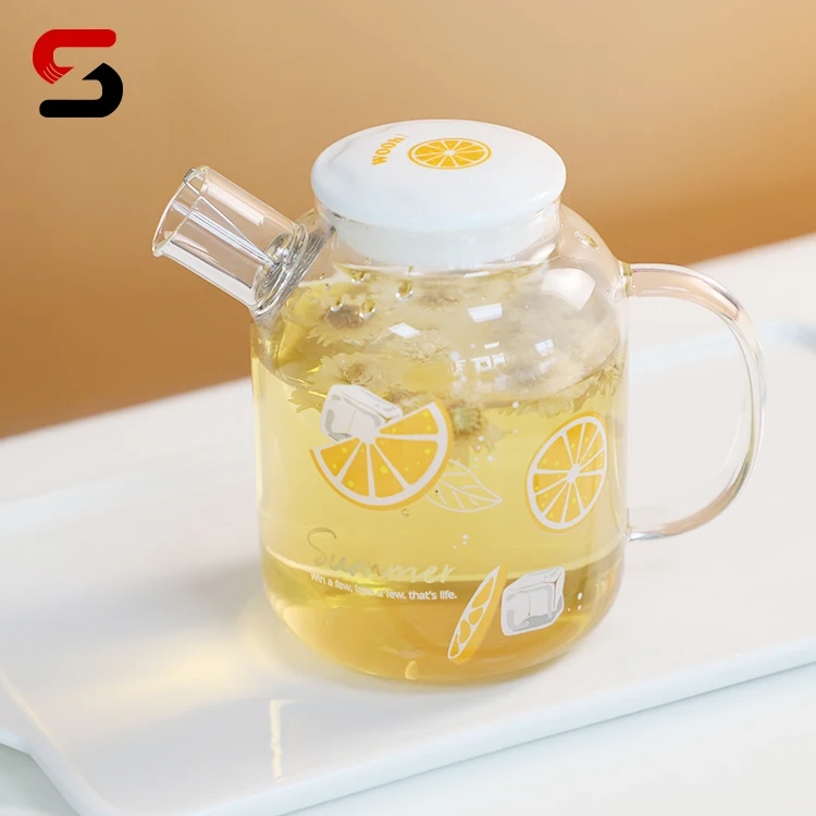 Glass Teapot Mugs Set, 30OZ/850ml Glass Tea Kettle with 4 Orange Tea Cups & Removable Infuser & Tea Warmer,