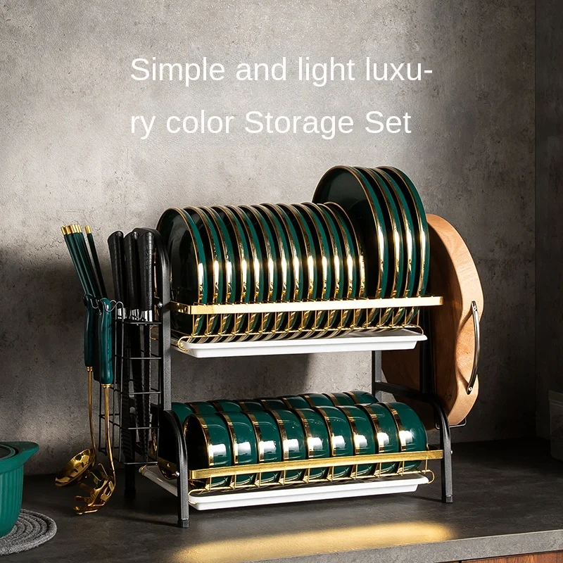 Kitchen Stainless Steel Drain Plate Rack 2 Tier Cutlery Rack Kitchen Drain Plate