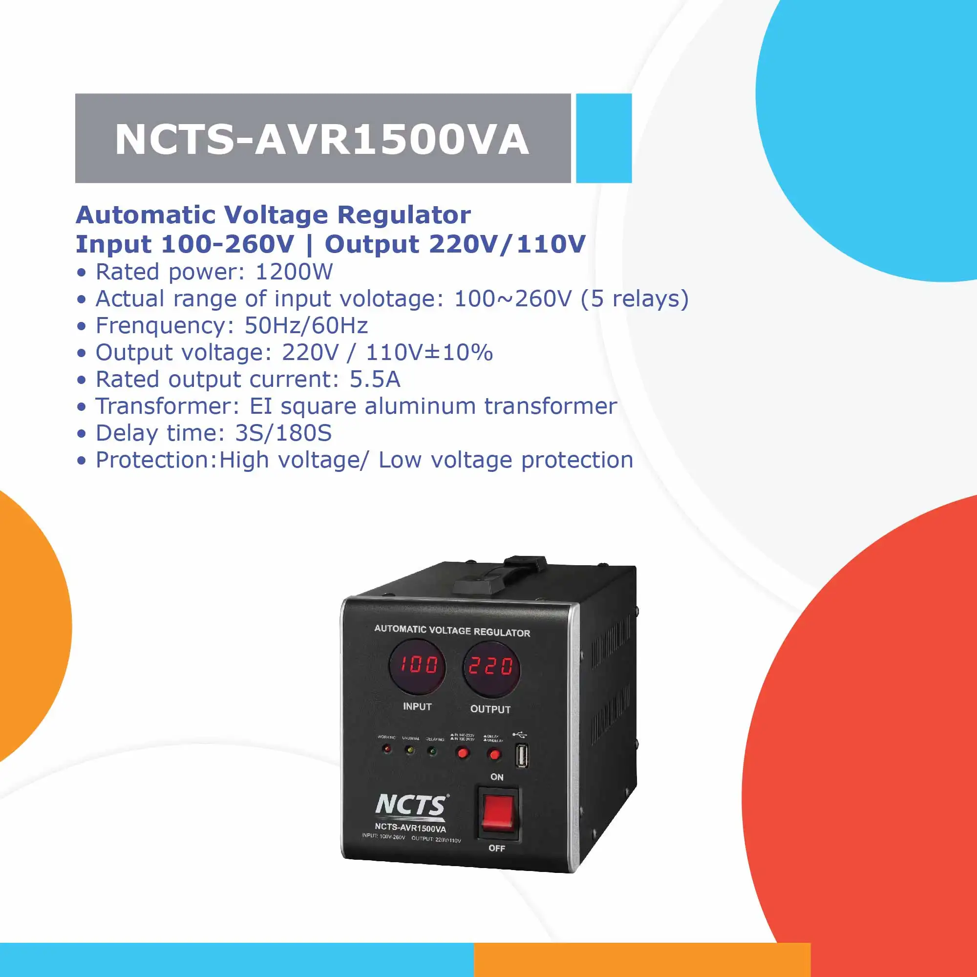Factory Direct Price 1200W 1500VA 5.5A LED Display Automatic Voltage Regulators/Stabilizers Voltage Stabilizer Made In China