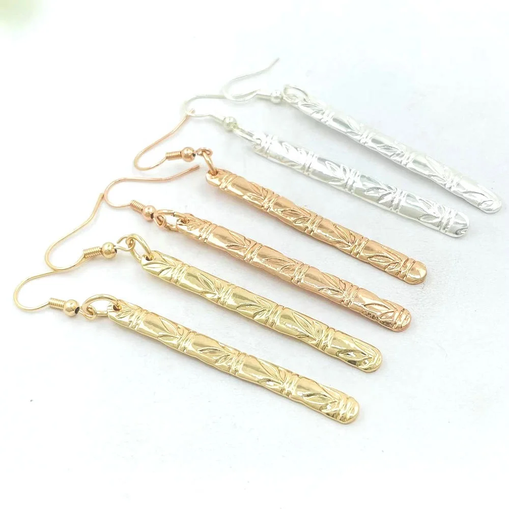 JX350 Bamboo bar earrings 5 mm wide bar with fish French Hook gold silver rose gold all ready to ship Hawaiian Guam  Jewelry