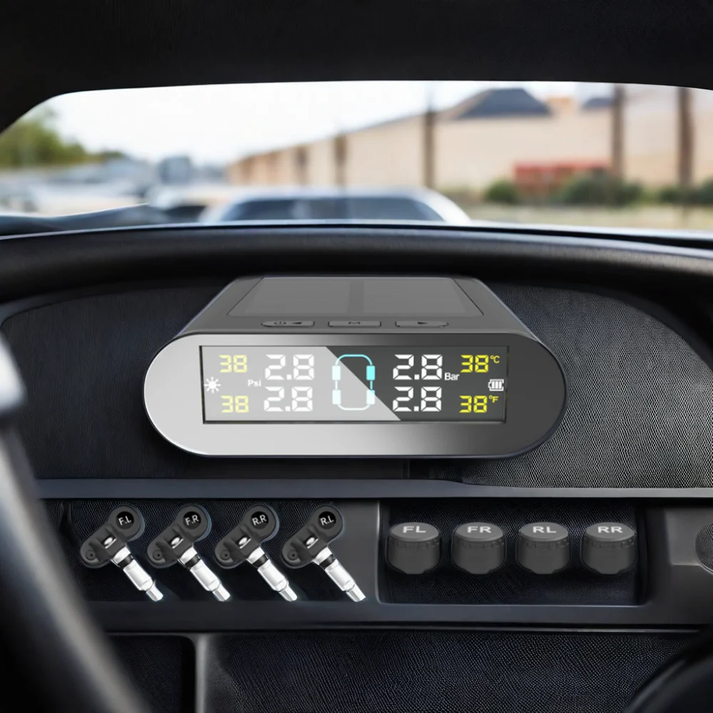 TPMS Tire Pressure Tester Monitor Solar Power LCD Display Car Security Alarm Tyre Pressure Monitoring System