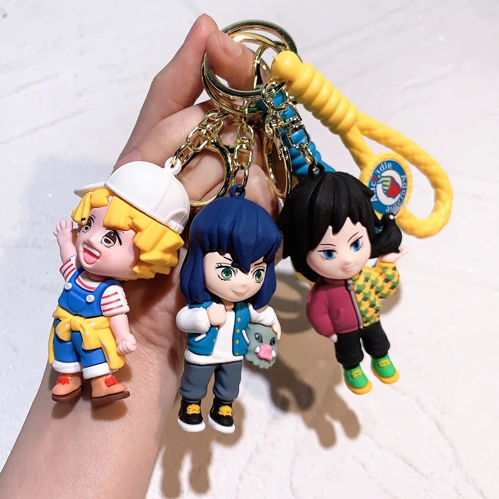 Custom Cartoon 3D PVC Anime Toy Schoolbag Pendant Gifts Ghost Killing Blade Key Ring Cute New Demon Slayer Keychain Strap