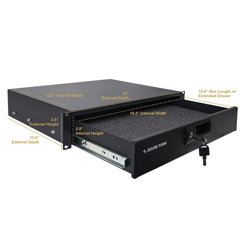 Aluminum ATA box Flight Road Transport case Shock Mount 12U ATA Rack Case With 2U Drawer