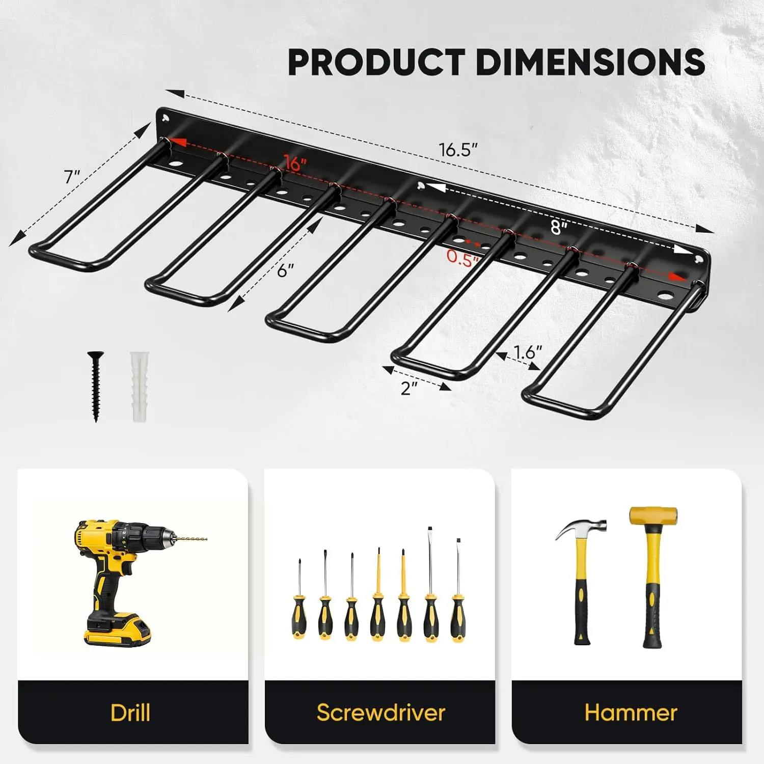 Multi-functional wall-mounted drill garage tool rack, screwdriver and drill storage rack.