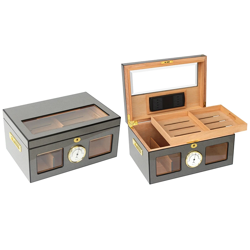 wholesale custom Luxury Tempered Glass Top Display Customized logo Packaging Wood Cigar box