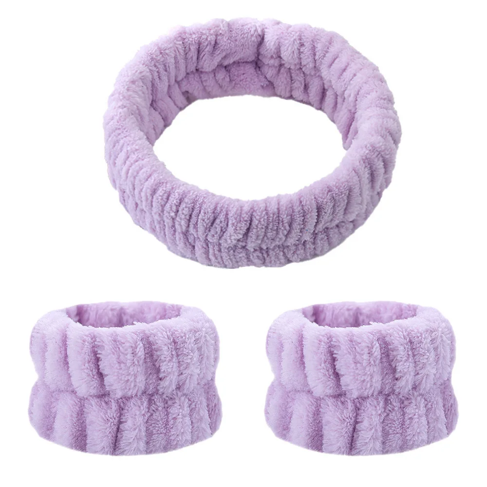 Qianjin Hot Selling 3pcs/set Face Wash Wristband Makeup Hair Band For Women Comfortable Soft Furry Elastic Headband
