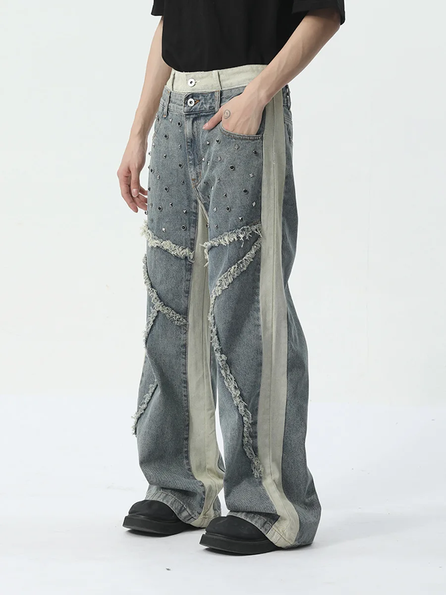 Custom Dark Blue Street Fashion Hot Sale Design High Quality 100% Cotton Denim Pants