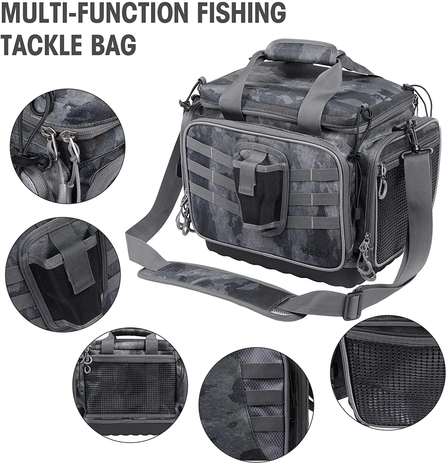 Large Water-Resistant Fishing Storage Bag Fishing Tackle Bag with 2pcs 3600 Tackle Tray Boxes and Rod Holder