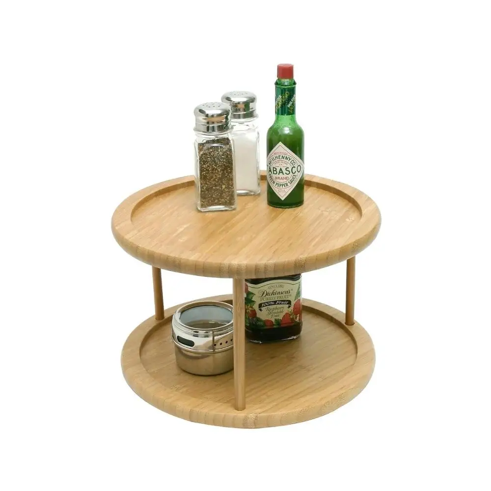 Bamboo round dining 2 tier lazy susan turntable for table wholesale