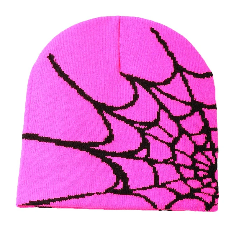 Manufacturers Custom y2k accessories fashion style spider web gothic streetwear jacquard knit no cuff beanie hat for men