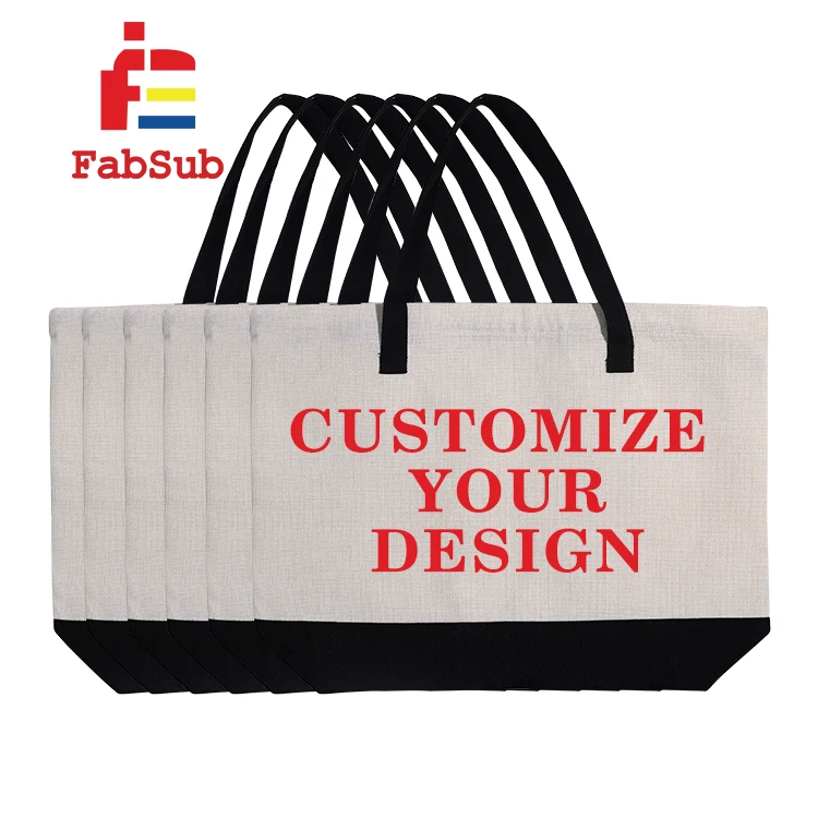 Reusable Personalized Sublimation Shopping Handbag Foldable Extra Capacity Heavy Bag Linen Cotton Shopping Tote Bag With Zipper