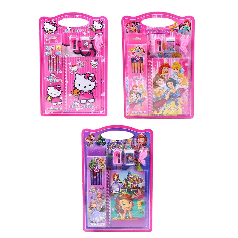 Cartoon pencil set 9 piece High Quality Non-toxic DIY price cheap kids stationery set Kids stationary set a sschool supplies