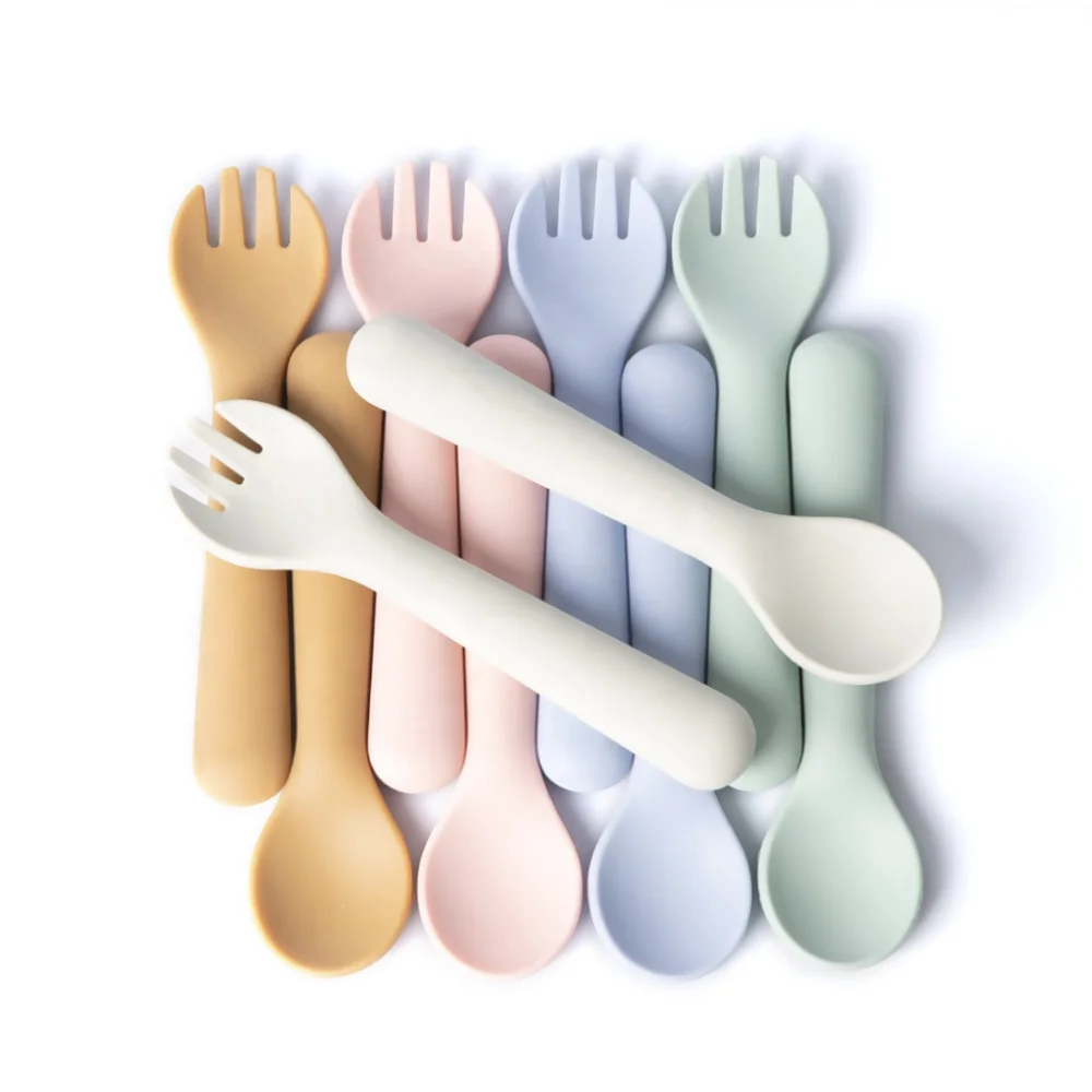 Amazon top seller 2022 ODM OEM New Design Baby Sustainable Custom Logo Silicone spoon and fork Baby Cutlery