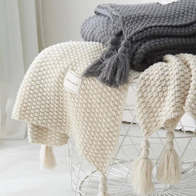  Nordic tassel knitted ball wool blanket office air conditioning lunch break shawl sofa