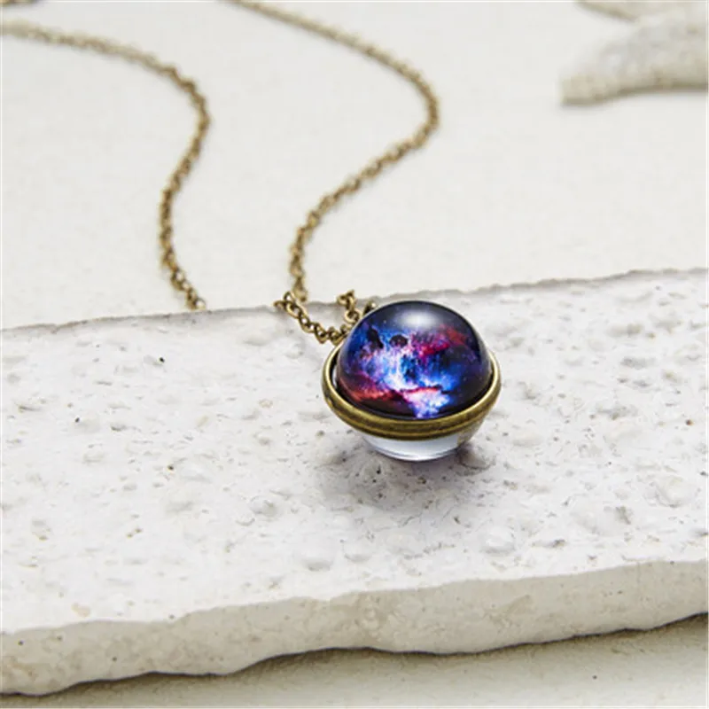 2019 New Nebula Galaxy Double Sided Pendant Necklace Universe Planet Jewelry Glass Art Picture Handmade Necklace R0776
