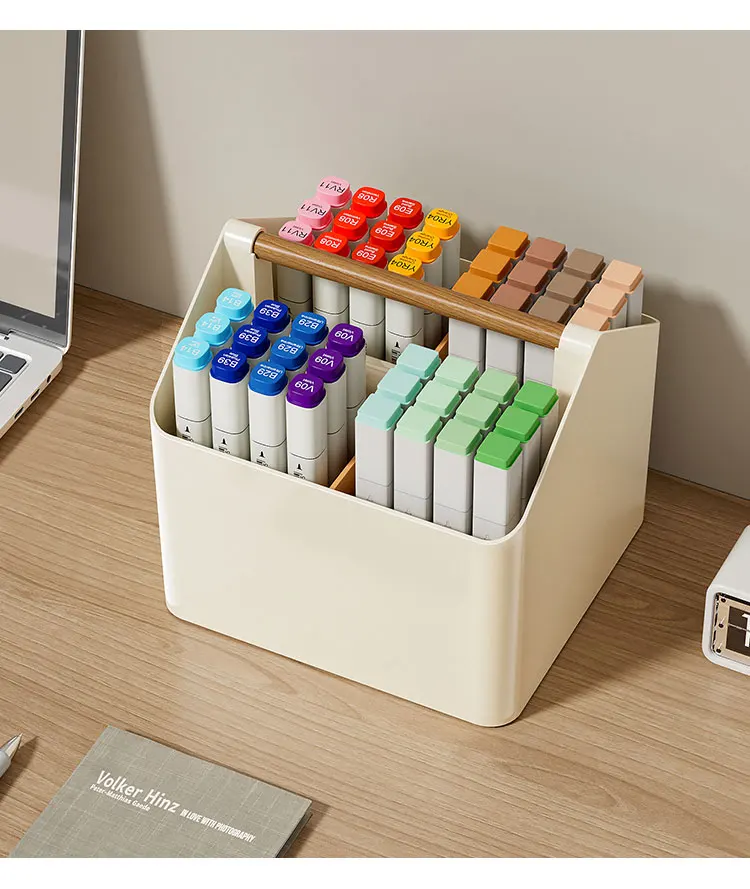 Wholesale Desk Organizer Stackable Storage Basket Household Offices Sundries Desk Container Box With Wood Handle