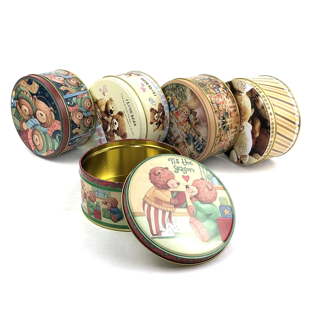 High Quality Custom Cookie Tins Round Metal Can For Cookies Storage Christmas Tin Box For Gift Candy Cookie Tin Box Package