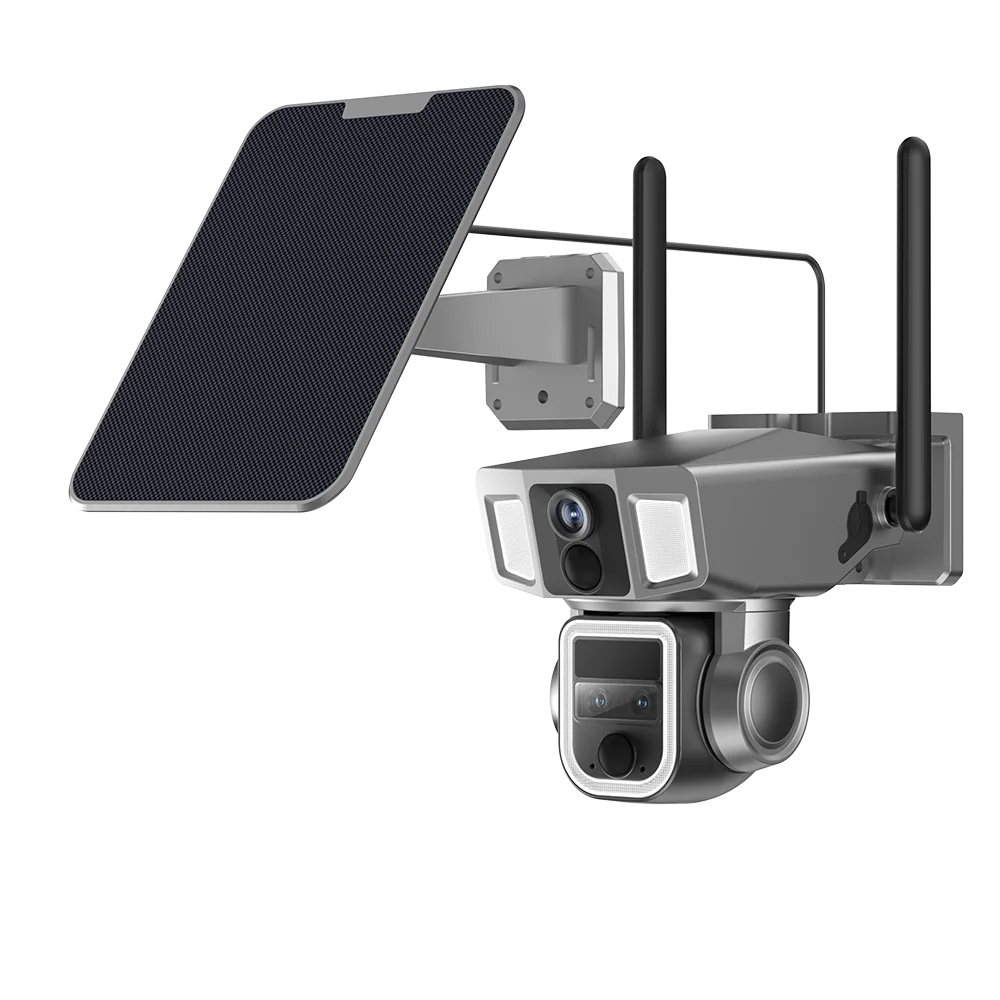 Network Triple Lens 10X ZOOM Camera Battery Powered 4G Wifi Auto Focus Tracking Solar CCTV Camera NIVIEW APP Y7A