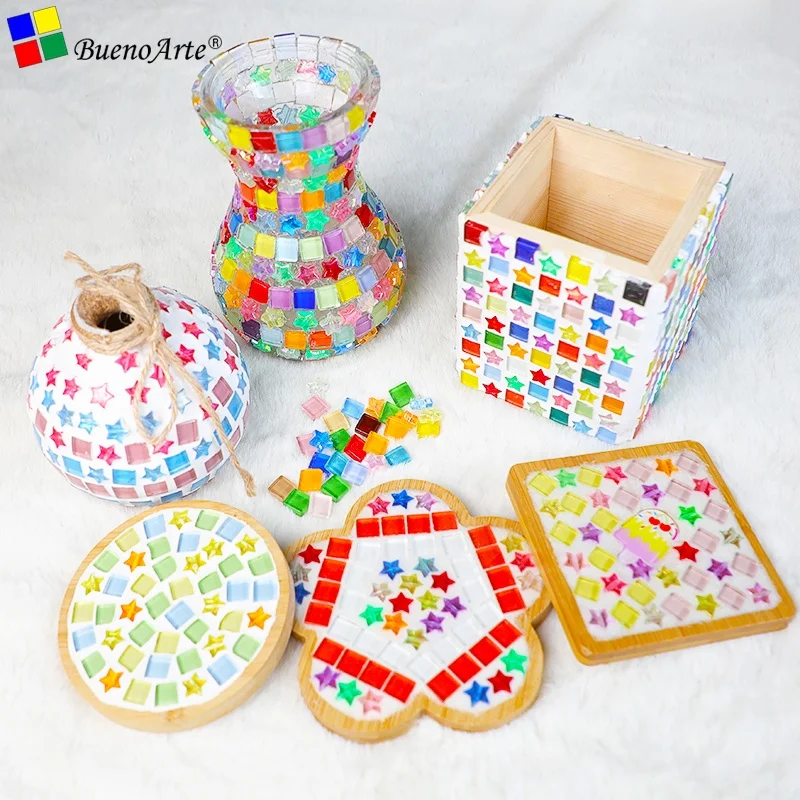 DIY Mosaic Crystal Glass Tile With Star Acrylic Insert Hobby Craft Tile, Creative Mosaic Craft Tile For Educational Toy
