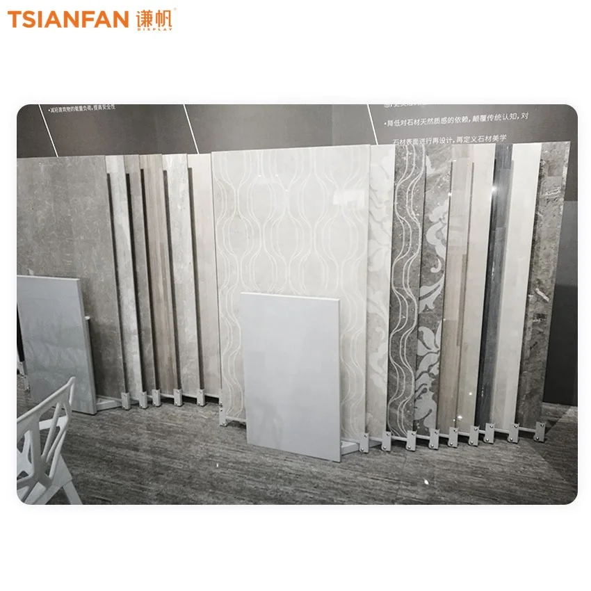 China manufacturer tile holder garden floor stone display rack plated steel tiles horizontal pull slab push tile display rack