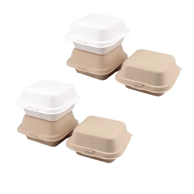 SGP Disposable Lunch Box Take-Out Cake Paper Box Packaging Wholesale Hot Sale Sugar Cane Pulp Burger Box UV Advantage Food