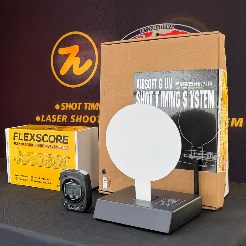 Action air timing system with a metal stop plate and a timer for training and competition