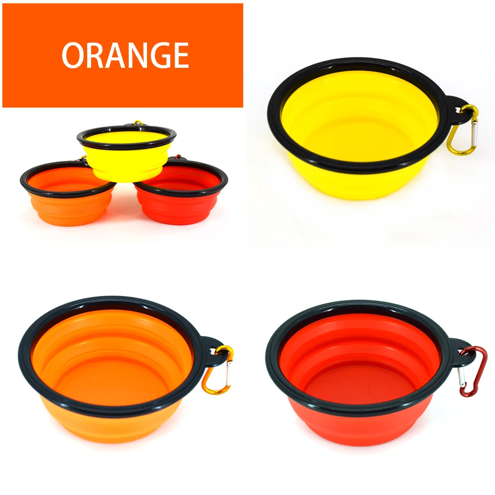  Travel Camping Hiking Walking Dog Dish Bowl Collapsible Pet with Carabiner