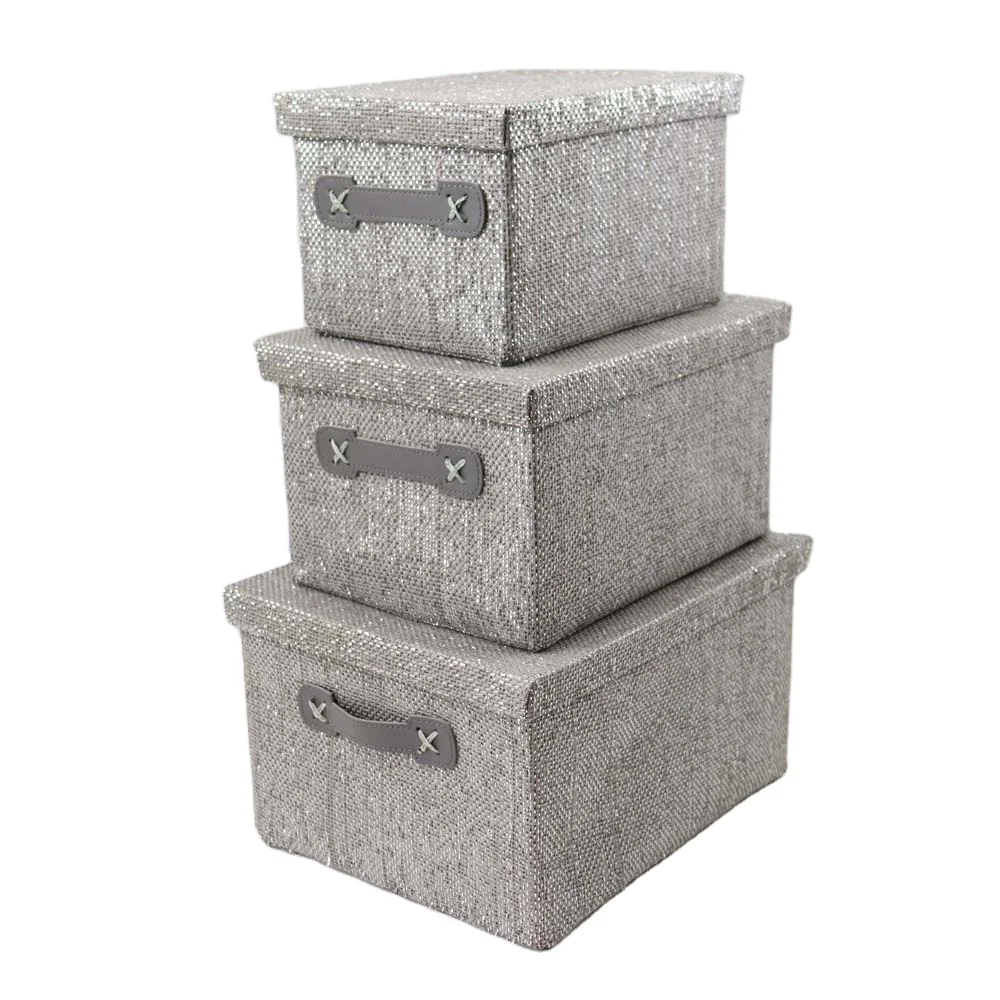 3 in 1 Set Storage Bins with Lids Handles Home Organization Storage Cubes Organizers Multiple Size Fabric Box