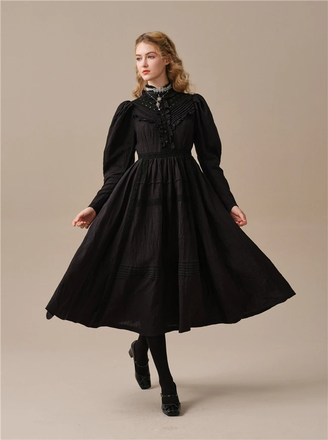 2024 Winter Vintage Custom Women White Ruffle Long Sleeve 100% Linen Midi Dress