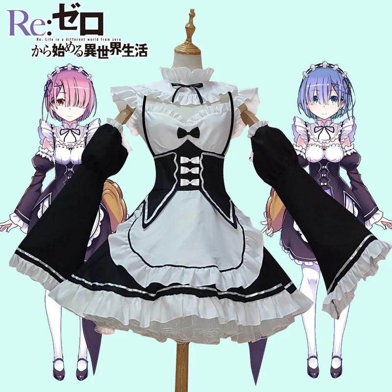 Anime Re:zero Kara Hajimeru Isekai Seikatsu Life In a Different World Ram Rem Cosplay Costume Wigs Maid Dress Halloween Costume