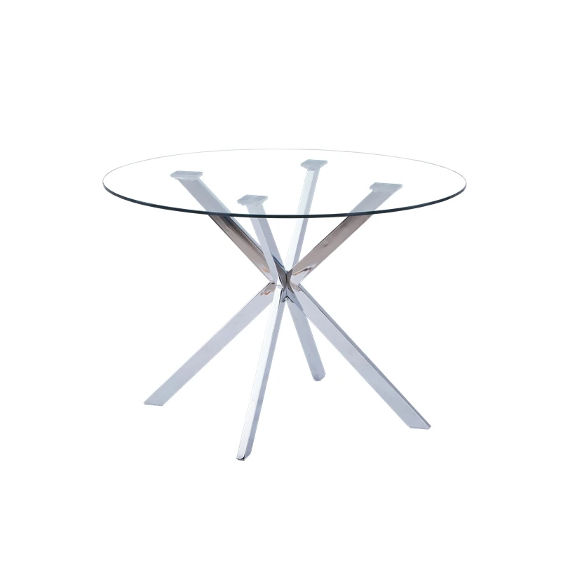 Cheap Glass Dining Room Set Metal Leg Tempered Glass Dining Table