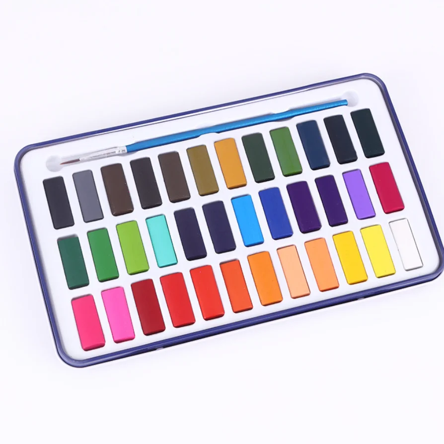 36Color Solid Watercolor Paint Set Portable Metal Box Watercolor Pigment for Beginner Drawing Watercolor Paper Supplies