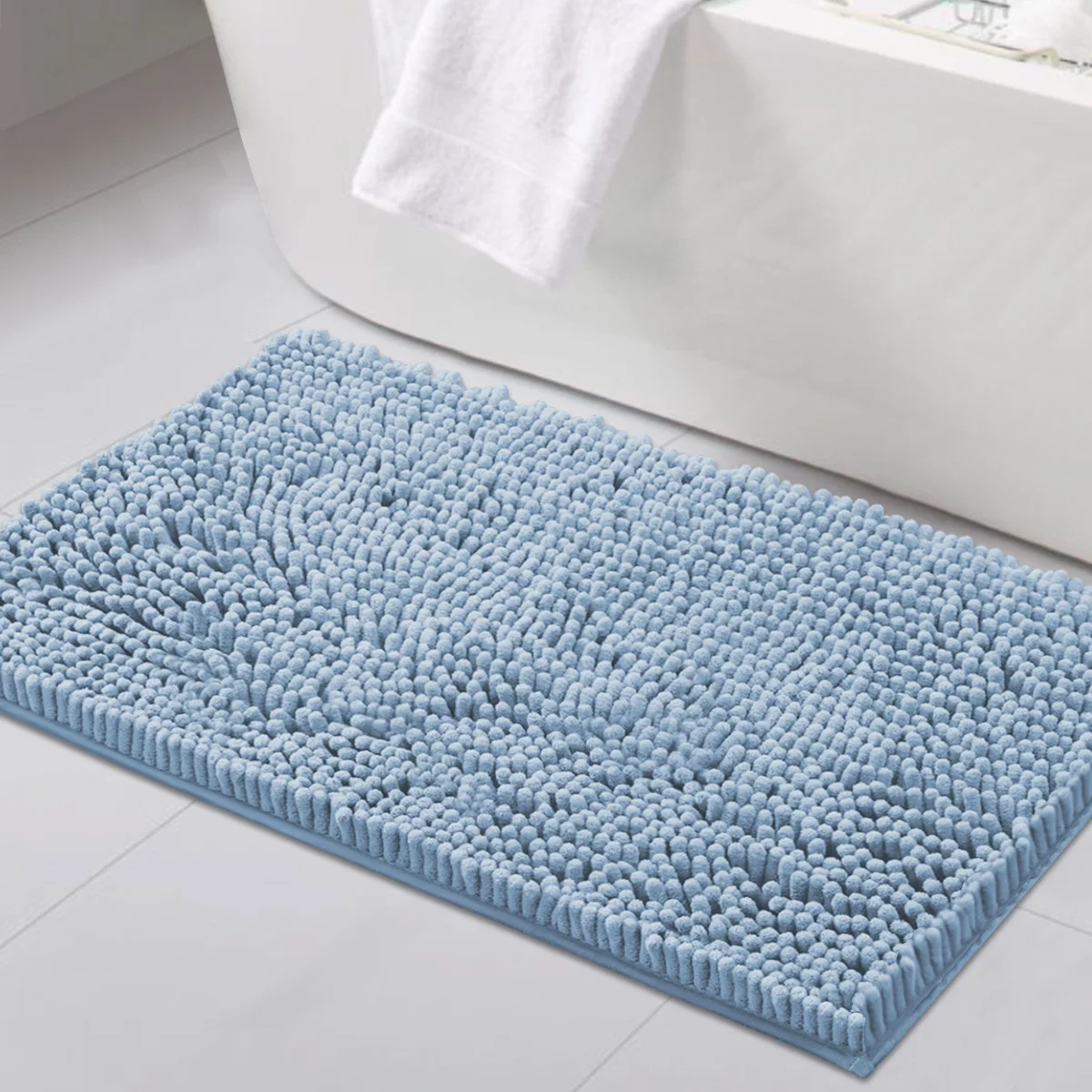 Chinese Suppliers Mass Stock Non Slip Solid Chenille Water Absorption Shaggy Rug Chenille Carpet Bath Mat Shower Mats