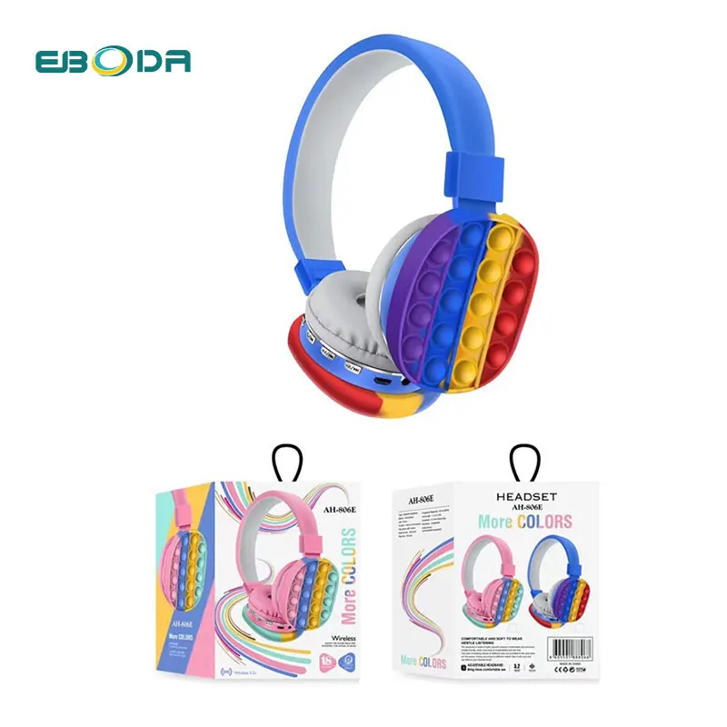 New Rainbow Wearable Cute Wireless Headphones Stereo Gift Music Pops BT Headset Fidget Wireless Headphones