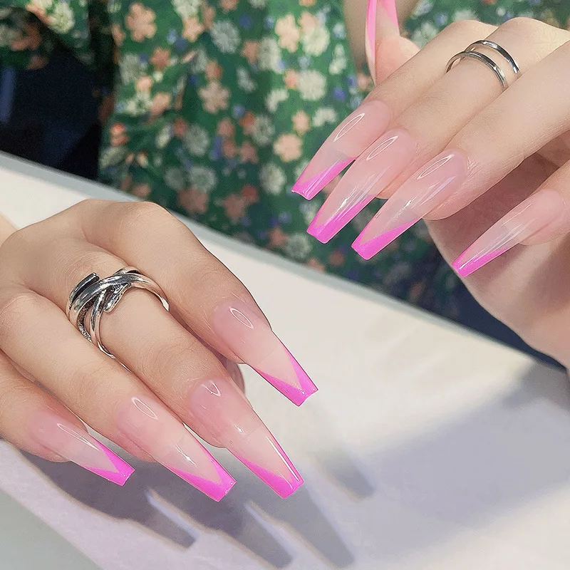 Professional French Acrylic Fakes Nail Tips Artificial Full Cover Acrylic Transparent Nail Capsules nail decorations a