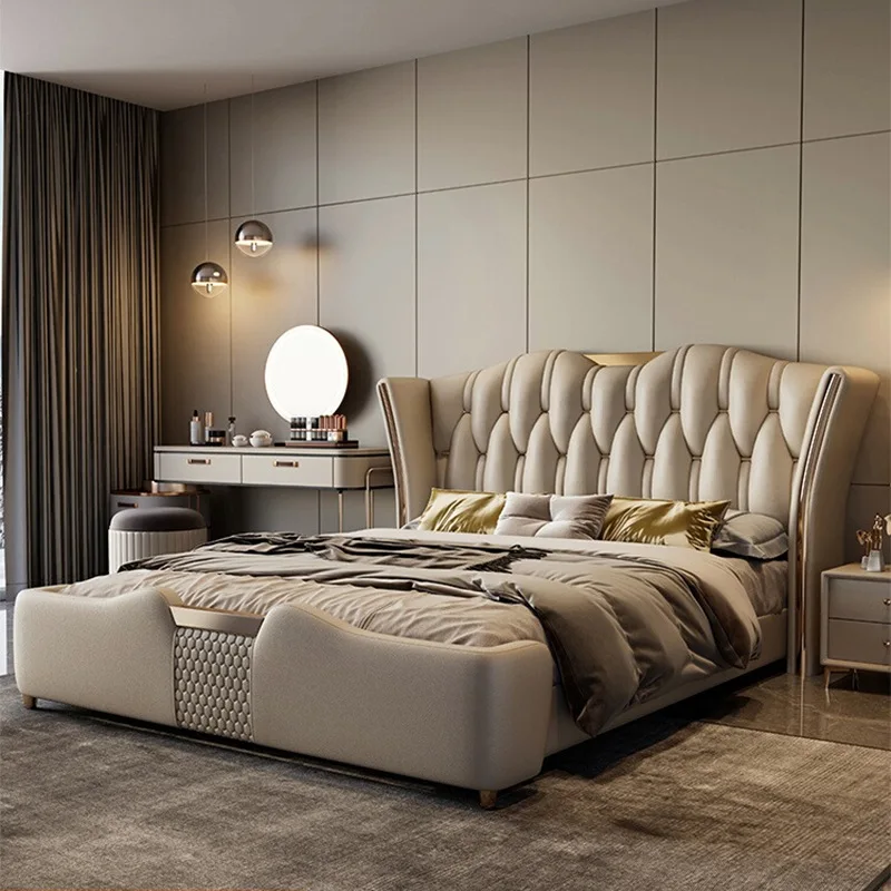 Leather Bed Frame Queen Size King Size Bed Modern Luxury Italian Leather Bed Room Set Queen Size Bedroom Furniture