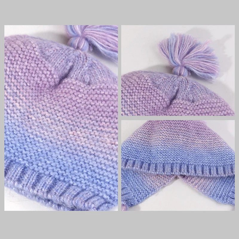 New Fashion 2024 Winter Hats Knit Beanie Soft Warm Fleece Lined Long Ear Straps Snow Ski Cap with Pompom for Women