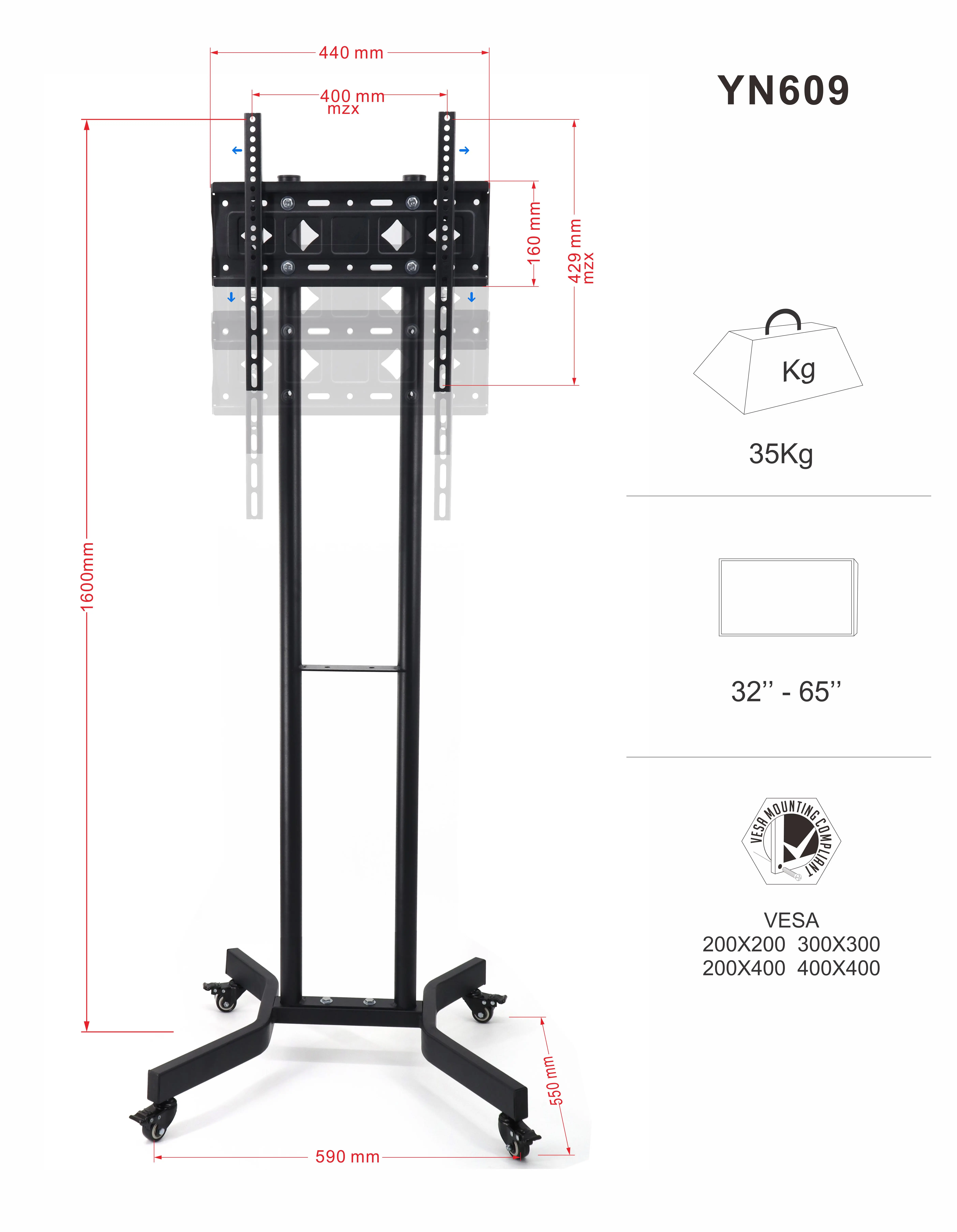 Подставка для мобильного телевизора с регулировкой высоты, тележка для телевизора 32-65 дюймов, тележка для телевизора