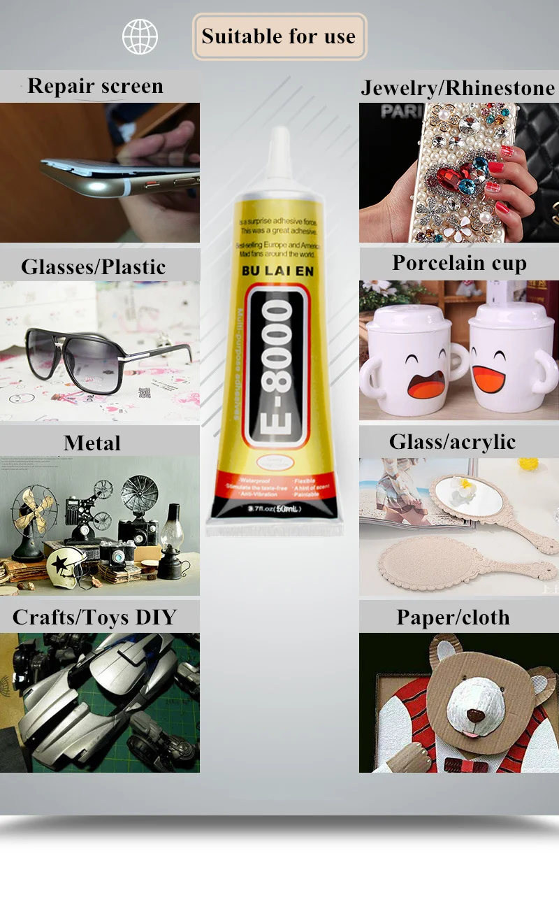 15ml E8000 universal glue clothes leather jewelry point drill mobile phone screen frame repair earphone sealant super glue